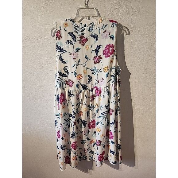 Old Navy Large White Purple Blue Floral Print Chiffon Sun Dress V-neck - Picture 5 of 6